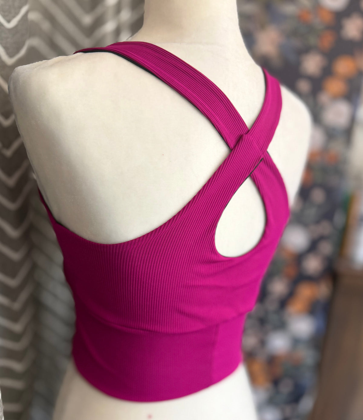 Ribbed Raspberry Cross-back Sports Bra