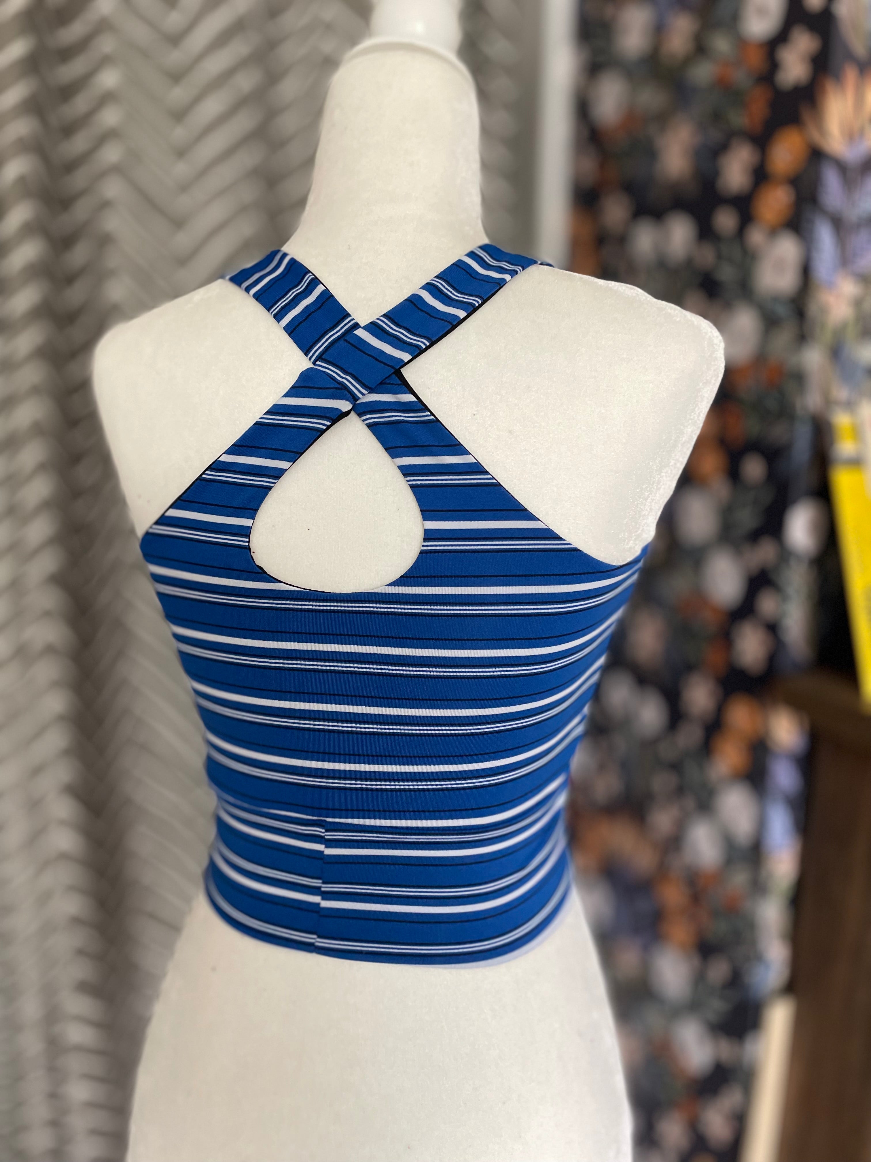 Blue Stripe Sports Bra - Small