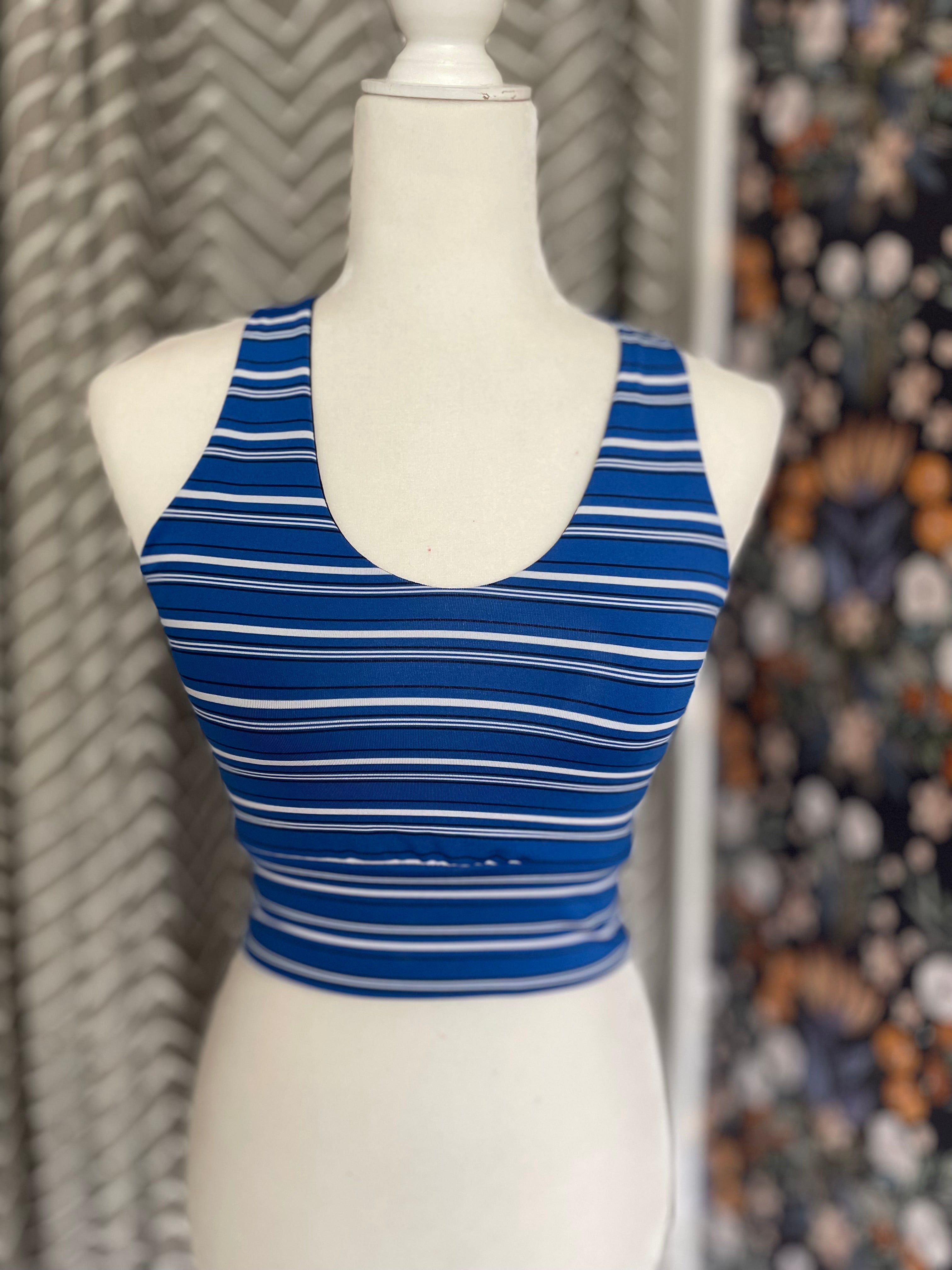 Blue Stripe Sports Bra - Small