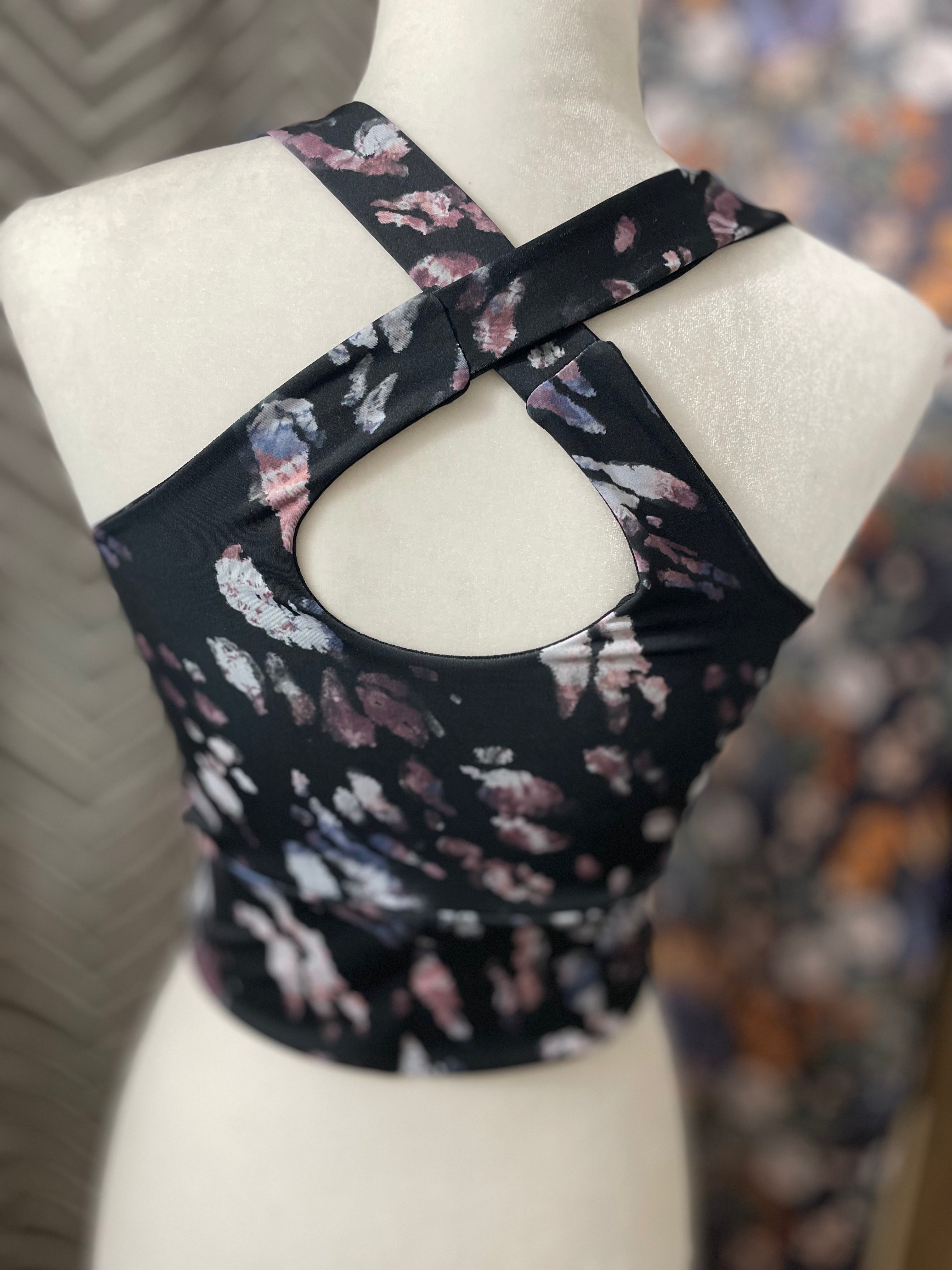 Crinkle Blue Cross-back Sports Bra